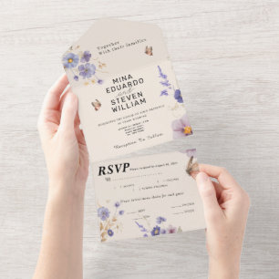 Invitation Tout En Un Mariage de papillons rustiques