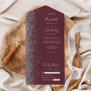 Invitation Tout En Un Mariage de Parties scintillant d'argent de Bourgog