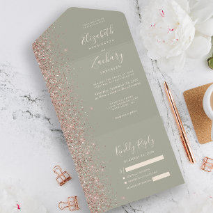 Invitation Tout En Un Mariage de Parties scintillant d'or Rose moderne S