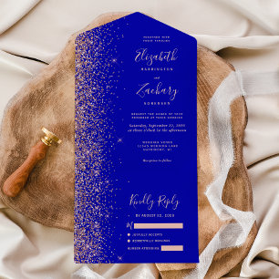 Invitation Tout En Un Mariage de Parties scintillant d'or Royal Blue Ros