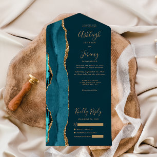 Invitation Tout En Un Mariage de Parties scintillant dorée Turquoise fon