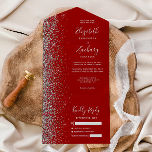Invitation Tout En Un Mariage de Parties scintillant en argent rouge Cri