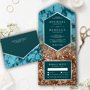 Invitation Tout En Un Mariage de Parties scintillant en bronze de marbre