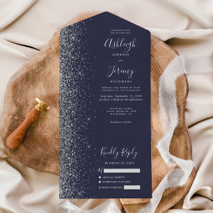 Invitation Tout En Un Mariage de Parties scintillant moderne en argent b