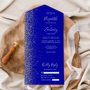 Invitation Tout En Un Mariage de Parties scintillant moderne Royal Blue 