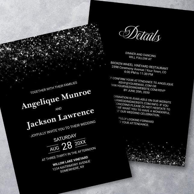 Invitation Tout en un Mariage de Parties scintillant noir (Créateur téléchargé)