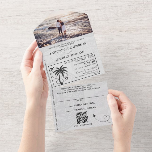 Invitation Tout En Un Mariage de passeport du Mexique noir (Déchirure)