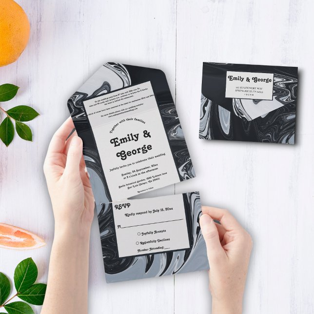 Invitation Tout En Un Mariage De Peinture Abstrait Noir Et Blanc Minimal (Créateur téléchargé)