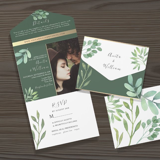 Invitation Tout En Un Mariage de photos de la forêt d'Eucalyptus (Créateur téléchargé)