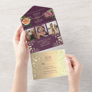 Invitation Tout En Un Mariage de photos violettes