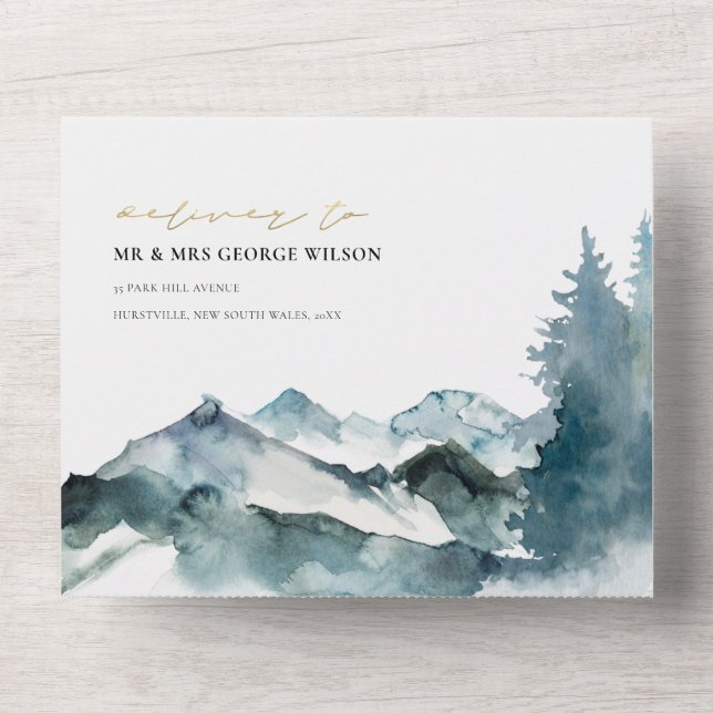 INVITATION TOUT EN UN MARIAGE DE PINE BLEU BLEU BLEU BLEU BLEU MOUNTAINS (Recto)