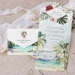 Invitation Tout En Un Mariage de plage de palmiers tropicaux<br><div class="desc">Il présente une végétation exotique d'aquarelle et des fleurs contre un arrière - plan océanique doux. Donnez le ton pour un week-end mariage passionnant avec une invitation d'itinéraire personnalisée. Cette invitation "spacieuse" est une excellente façon de donner à vos invités des informations complémentaires sur la mariage. Ces cartes peuvent énumérer...</div>