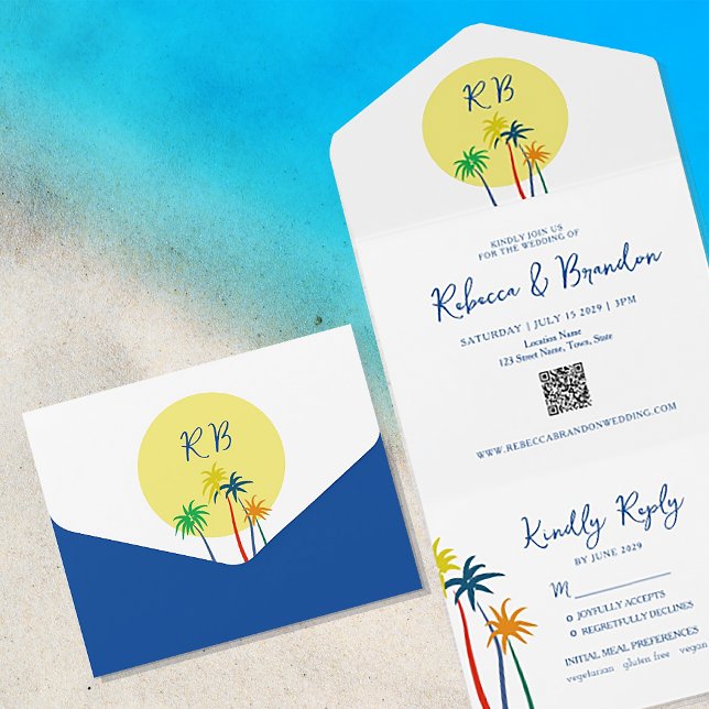 Invitation Tout En Un Mariage de plage tropicale colorée (Créateur téléchargé)