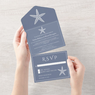 Invitation Tout En Un Mariage de poisson étoilé bleu Dusty