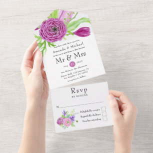 Invitation Tout En Un Mariage de printemps à l'aquarelle florale
