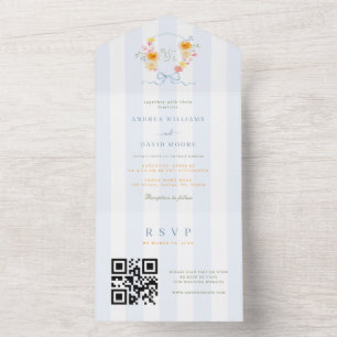 Invitation Tout En Un Mariage de printemps avec monogramme à noeud et cr