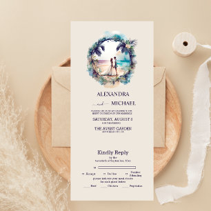 Invitation Tout En Un Mariage de rêve sur la plage à l'aquarelle fantais