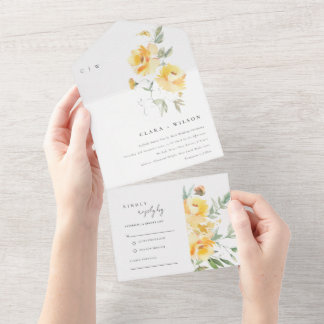 Invitation Tout En Un Mariage de Rose à aquarelle jaune vert