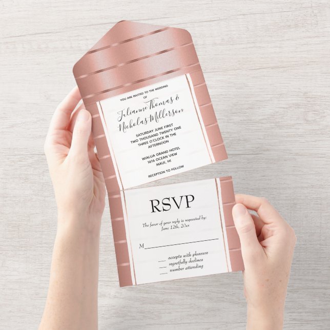 Invitation Tout En Un Mariage de ruban rose Gold (Déchirure)