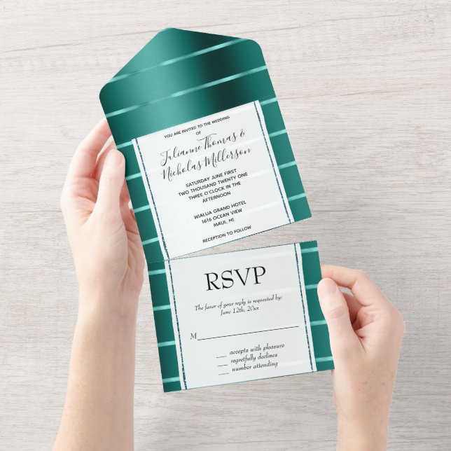 Invitation Tout En Un Mariage de ruban vert turquoise (Déchirure)