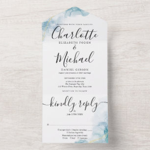 Invitation Tout En Un Mariage de script de monogramme Abstrait Watercolo