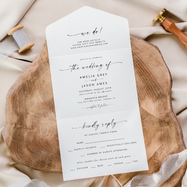 Invitation Tout En Un Mariage De Script Élégant Moderne Tout En Un (Créateur téléchargé)