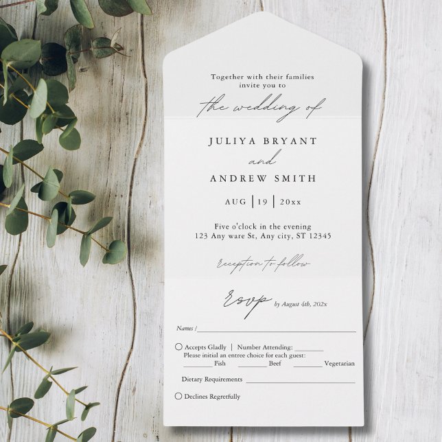 Invitation Tout En Un Mariage de script en noir et blanc (Créateur téléchargé)