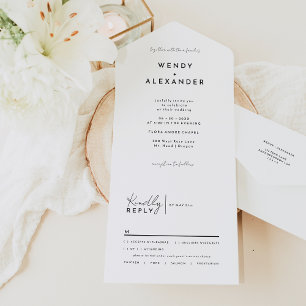 Invitation Tout En Un Mariage de script moderne blanc