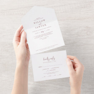 Invitation Tout En Un Mariage de script or Rose rustique