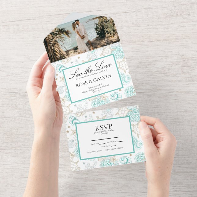 Invitation Tout En Un Mariage de Sea the Love Beach (Déchirure)
