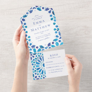 Invitation Tout En Un Mariage de style côtier avec carrelage bleu médite