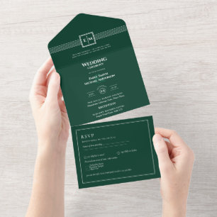 Invitation Tout En Un mariage de texte RSVP 3in1 Emerald Green RSVP