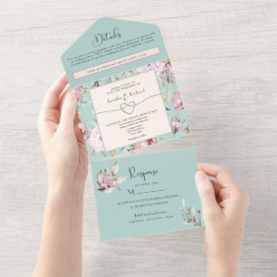 Invitation Tout En Un Mariage de Toile Florale romantique