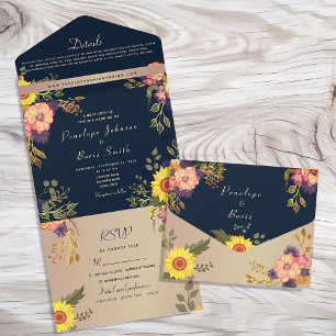 Invitation Tout En Un Mariage de tournesol bleu de la marine russe