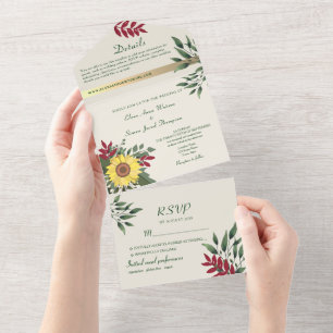 Invitation Tout En Un Mariage de tournesol Botanique Rustique