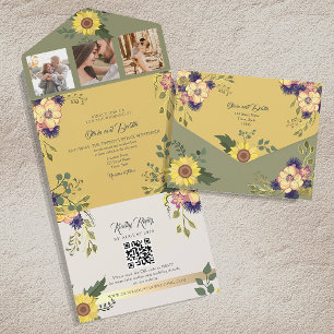Invitation Tout En Un Mariage de tournesol gris et jaune