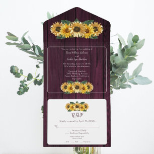 Invitation Tout En Un Mariage de tournesol magenta rustique