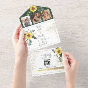 Invitation Tout En Un Mariage de tournesols botaniques verts