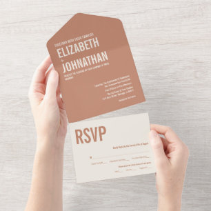 Invitation Tout En Un Mariage de typographie Boho Terracotta
