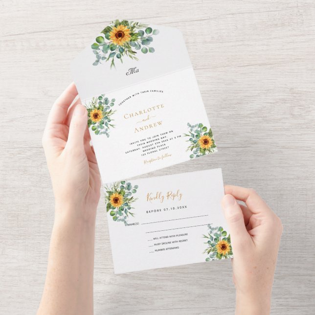 Invitation Tout En Un Mariage de verdure des tournesols eucalyptus (Déchirure)
