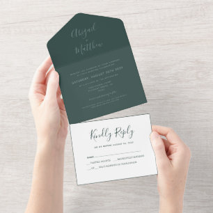 Invitation Tout En Un Mariage d'écriture simple Emerald Green