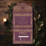 Invitation Tout En Un Mariage d'épée médiévale Mauve<br><div class="desc">Célébrez votre journée spéciale avec ce Mariage d'épée médiévale royale. Le design sur le dos de l'invitation n'est PAS de la vraie feuille d'or. Vous pouvez customiser plus loin en cliquant sur le bouton "PERSONNALISER".</div>