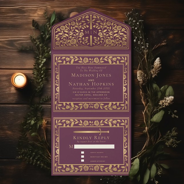 Invitation Tout En Un Mariage d'épée médiévale Mauve (Créateur téléchargé)