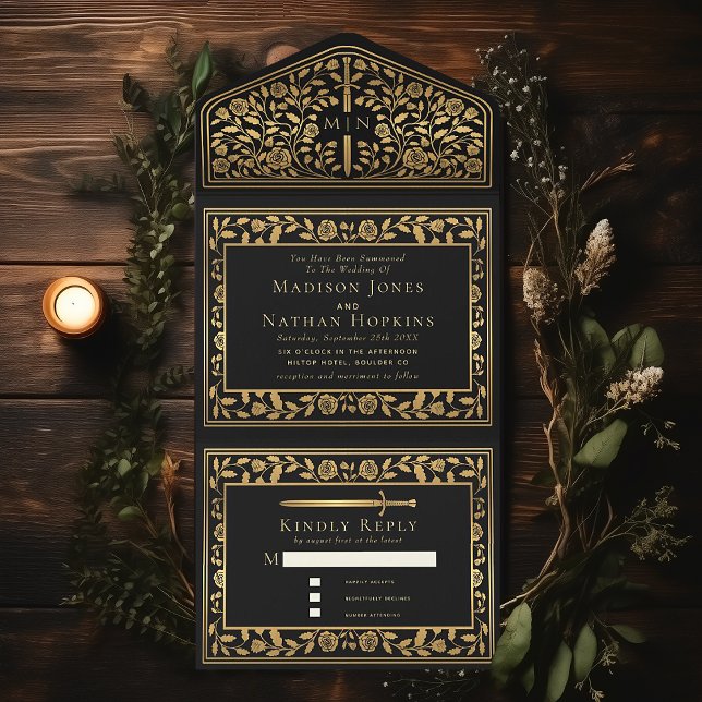 Invitation Tout En Un Mariage d'épée médiévale noire (Créateur téléchargé)