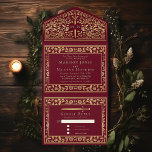 Invitation Tout En Un Mariage d'épée médiévale rouge<br><div class="desc">Célébrez votre journée spéciale avec ce Mariage d'épée médiévale royale. Le design sur le dos de l'invitation n'est PAS de la vraie feuille d'or. Vous pouvez customiser plus loin en cliquant sur le bouton "PERSONNALISER".</div>