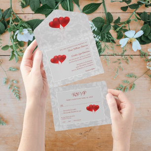 Invitation Tout En Un Mariage des ballons du coeur rouge