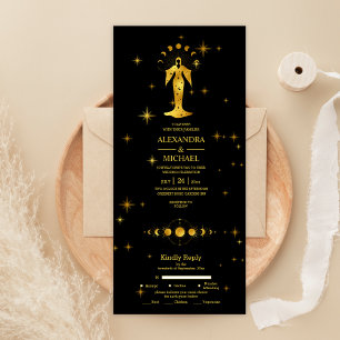 Invitation Tout En Un Mariage des étoiles célestes mystiques d'or noir