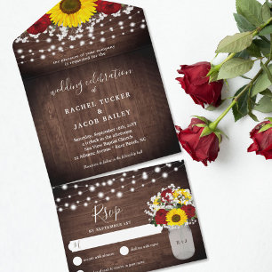 Invitation Tout En Un Mariage des feux de jarre Rose rustiques
