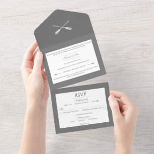 Invitation Tout En Un Mariage des flèches minimalistes   Gris