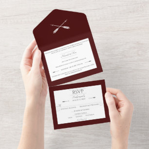 Invitation Tout En Un Mariage des flèches minimalistes Rouge